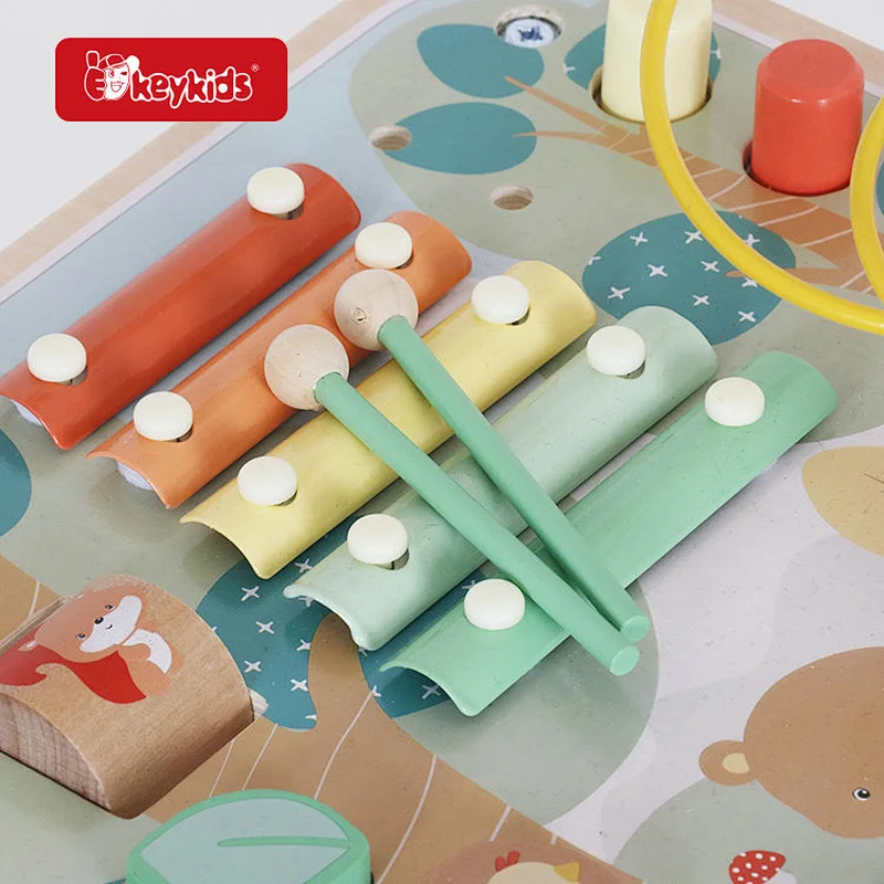 Montessori Musical Activity Table Toy Wooden Sensory Play Table for Toddler W12D749